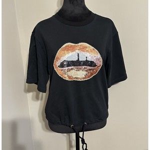 Wild Honey Rock GLAM SWEATSHIRT SEQUIN LIPS SZ S WOMENS TOP C7